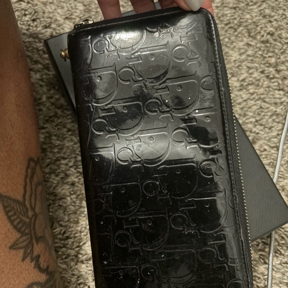 Dior Handbags - VINTAGE Dior Black Embossed Zip Wallet